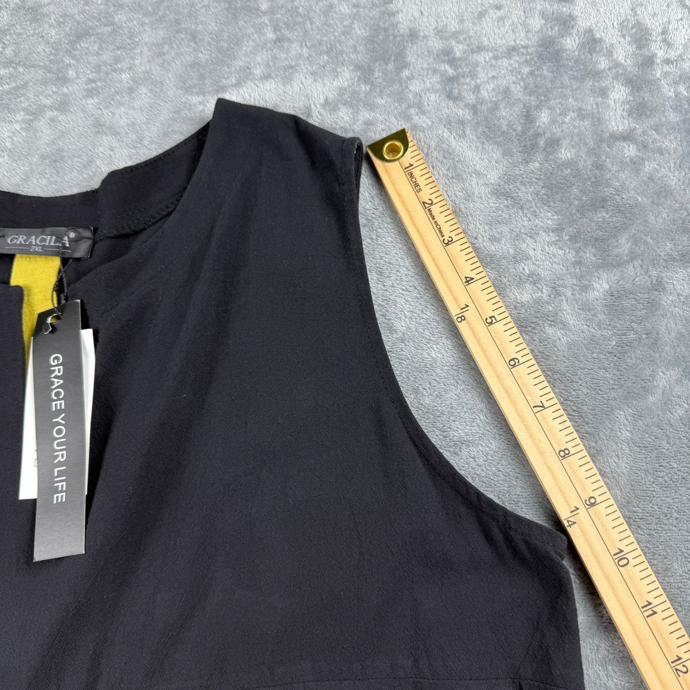 NWD Gracila Maxi Dress Plus 2XL Black Yellow Sleeveless Cotton Pocket Lagenlook - Picture 14 of 16